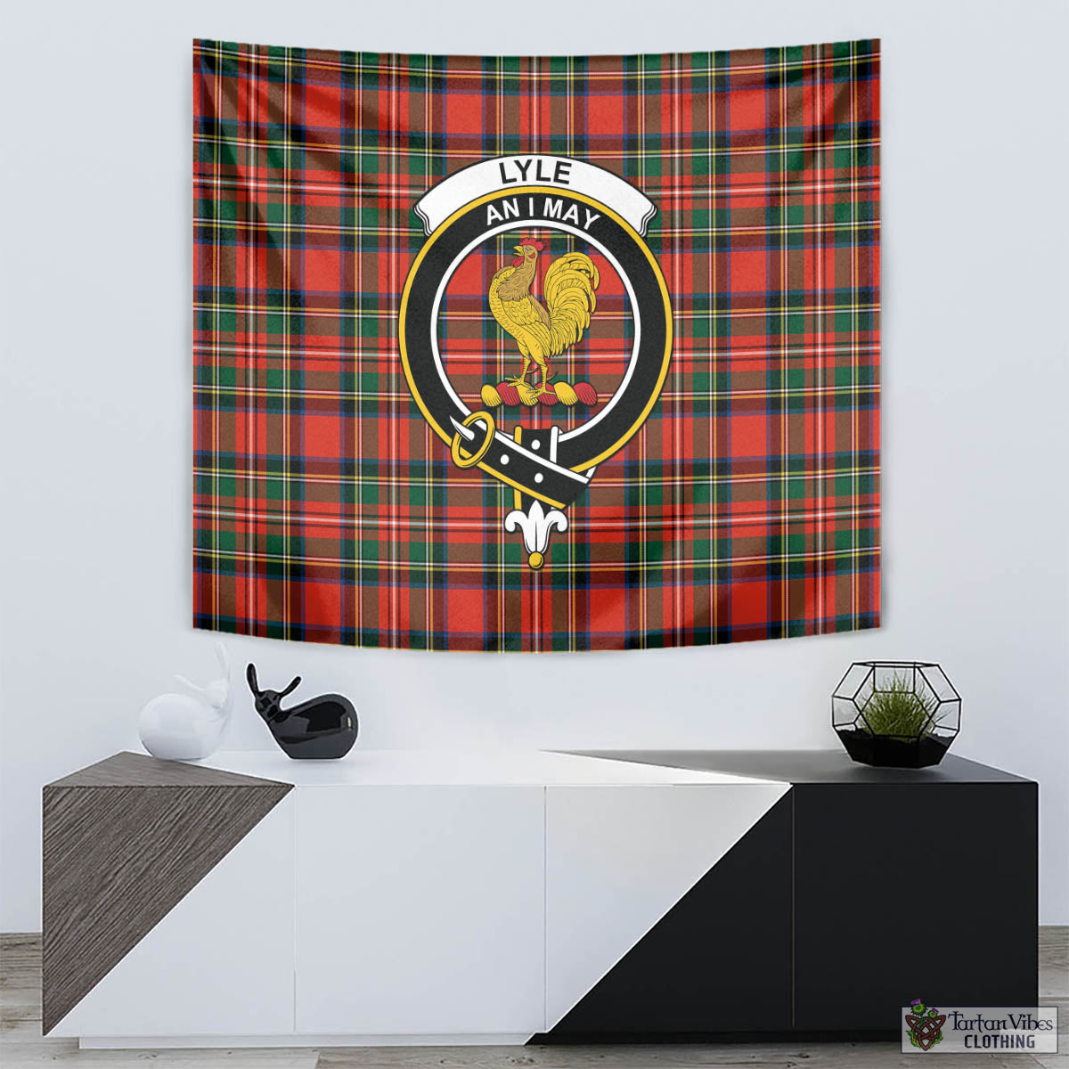 Tartan Vibes Clothing Lyle Tartan Tapestry Wall Hanging and Home Decor for Room with Family Crest