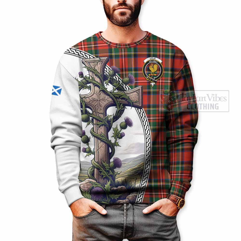 Tartan Vibes Clothing Lyle Tartan Sweatshirt with Family Crest and St. Andrew's Cross Accented by Thistle Vines