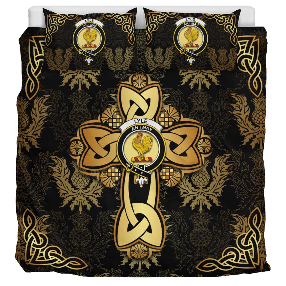 Lyle Clan Bedding Sets Gold Thistle Celtic Style - Tartanvibesclothing