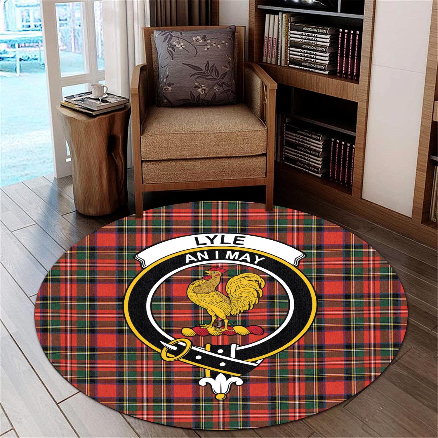 lyle-tartan-round-rug-with-family-crest