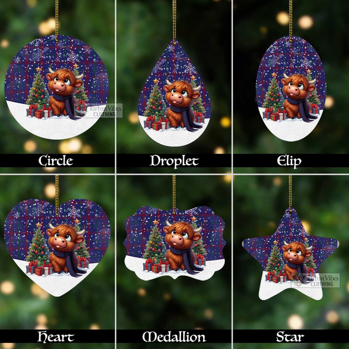 Tartan Vibes Clothing Lynch Tartan Christmas Aluminium Ornament with Adorable Highland Coo