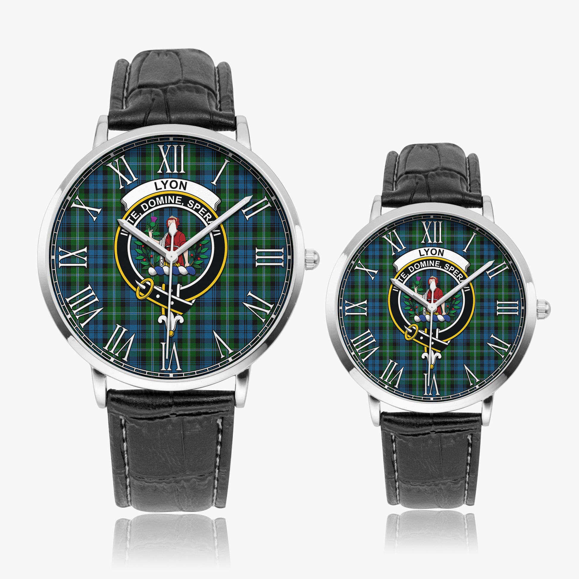 Lyon Tartan Family Crest Leather Strap Quartz Watch - Tartanvibesclothing