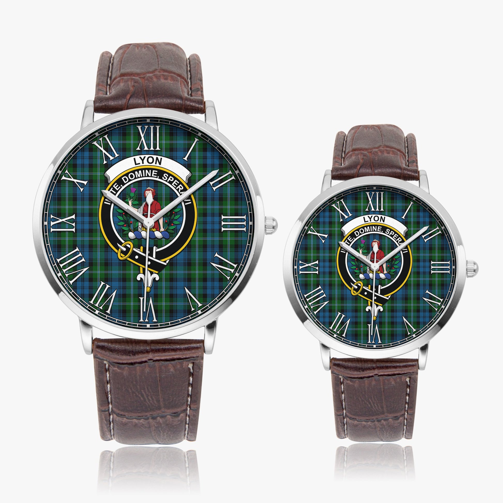 Lyon Tartan Family Crest Leather Strap Quartz Watch - Tartanvibesclothing