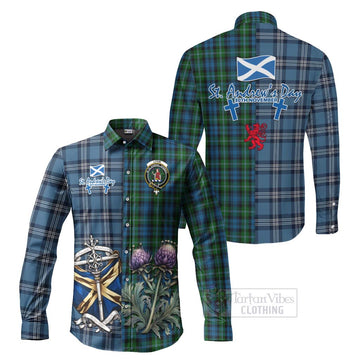 Lyon Tartan Long Sleeve Button Shirt Happy St. Andrew's Day Half Tartan Style