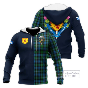 Lyon Tartan Knitted Hoodie Alba with Scottish Lion Royal Arm Half Style Unisex Knitted Pullover Hoodie - Tartan Vibes Clothing