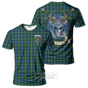 Lyon Tartan T-Shirt with Family Crest Celtic Skull Style