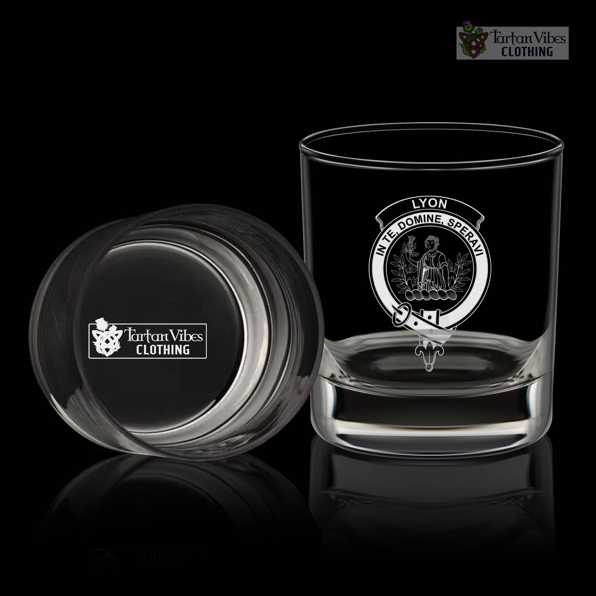 Lyon Clan Crest Engraved Whiskey Glass One Size Engraved Glass - 2D-tartanvibesclothing