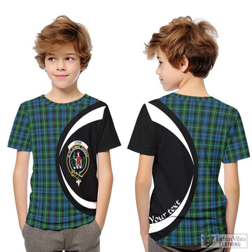 Lyon Tartan Kid T-Shirt with Family Crest Circle Style