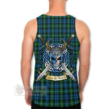 Lyon Tartan Men's Tank Top with Family Crest Celtic Skull Style Men - Tartan Vibes Clothing