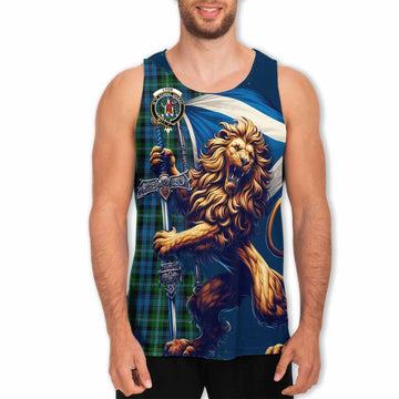 Lyon Tartan Family Crest Men's Tank Top with Scottish Majestic Lion