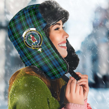 Lyon Tartan Winter Trapper Hat with Family Crest