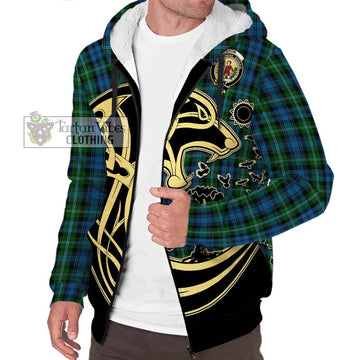 Lyon Tartan Sherpa Hoodie with Family Crest Celtic Wolf Style Unisex S - Tartan Vibes Clothing