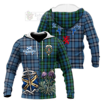 Lyon Tartan Knitted Hoodie Happy St. Andrew's Day Half Tartan Style Unisex Knitted Pullover Hoodie - Tartan Vibes Clothing