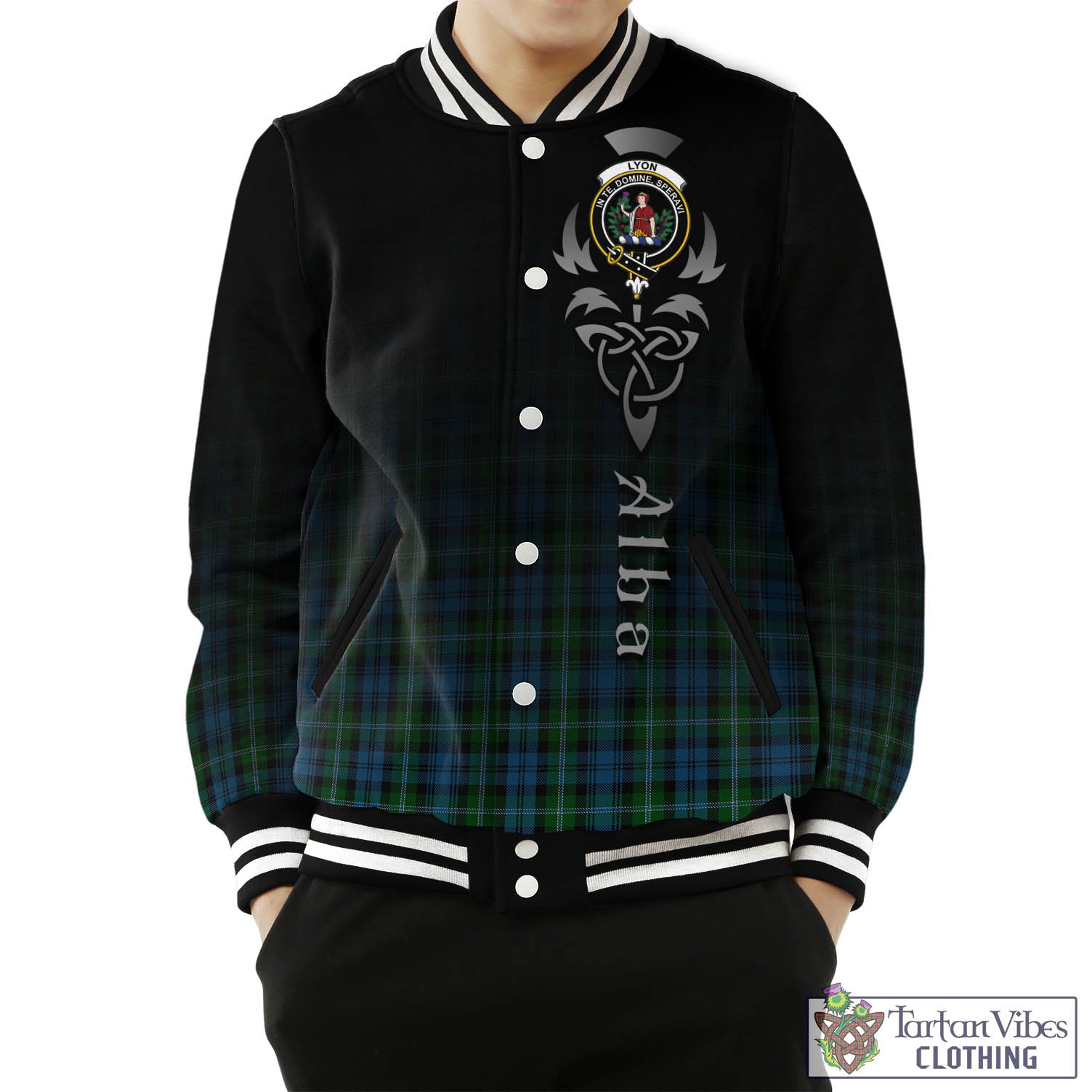 Tartan Vibes Clothing Lyon Tartan Baseball Jacket Featuring Alba Gu Brath Family Crest Celtic Inspired