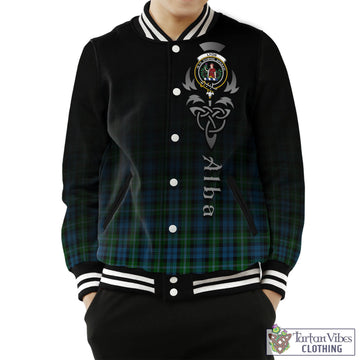 Lyon Tartan Baseball Jacket Featuring Alba Gu Brath Family Crest Celtic Inspired