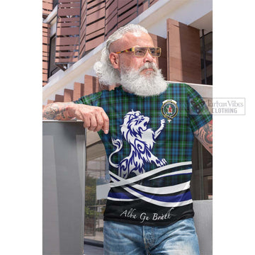 Lyon Tartan Cotton T-shirt with Alba Gu Brath Regal Lion Emblem Men's Shirt - Tartan Vibes Clothing