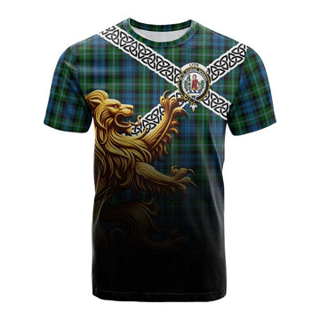 Lyon Crest Tartan Cotton T-shirt with Golden Lion Emblem Celtic Style Kid's Shirt - Tartan Vibes Clothing