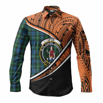 Lyon Crest Tartan Long Sleeve Button Shirt with Polynesian Vibes Style - Orange Version