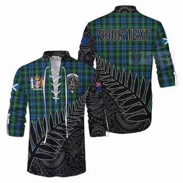 Lyon Crest Tartan Ghillie Kilt Shirt with New Zealand Silver Fern Half Style Men - Tartan Vibes Clothing