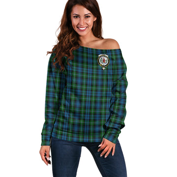 Lyon Tartan Off Shoulder Women Sweater with Family Crest Women - Tartan Vibes Clothing