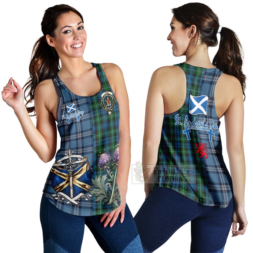 Tartan Vibes Clothing Lyon Tartan Women's Racerback Tanks Happy St. Andrew's Day Half Tartan Style