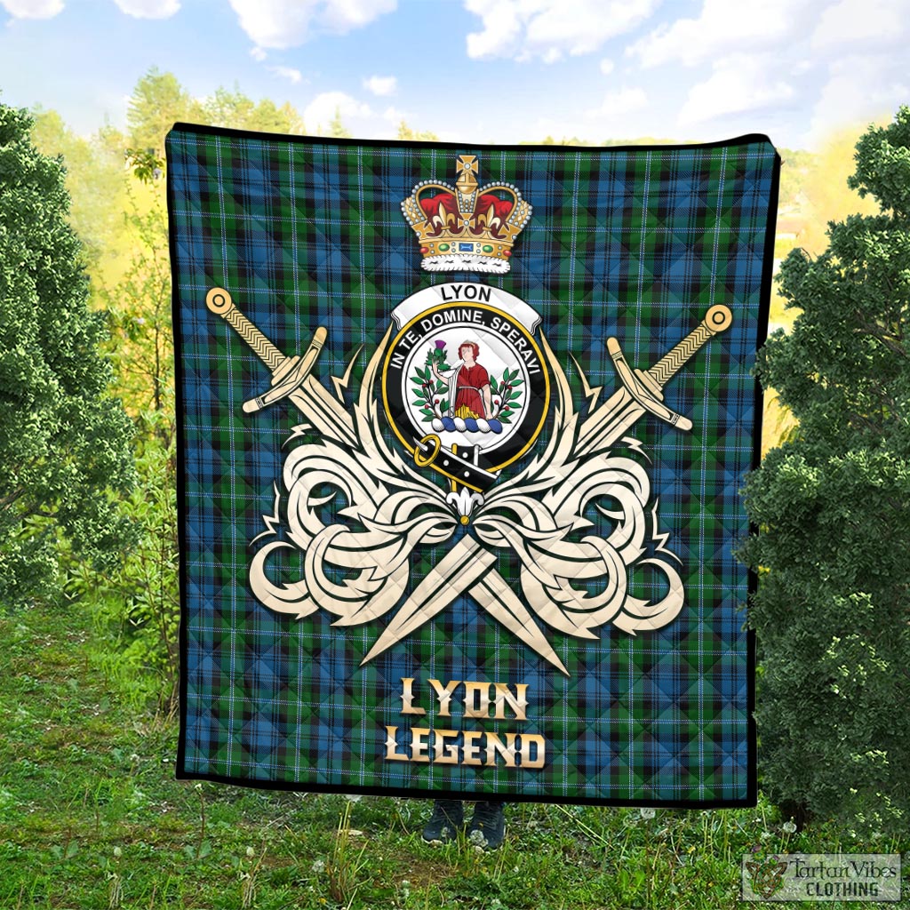 Tartan Vibes Clothing Lyon Tartan Quilt with Clan Crest and the Golden Sword of Courageous Legacy