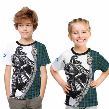 Lyon Tartan Clan Crest Kid T-Shirt with Highlander Warrior Celtic Style Youth XL Size14 - Tartan Vibes Clothing