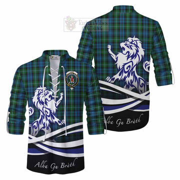 Lyon Tartan Ghillie Kilt Shirt with Alba Gu Brath Regal Lion Emblem Men - Tartan Vibes Clothing