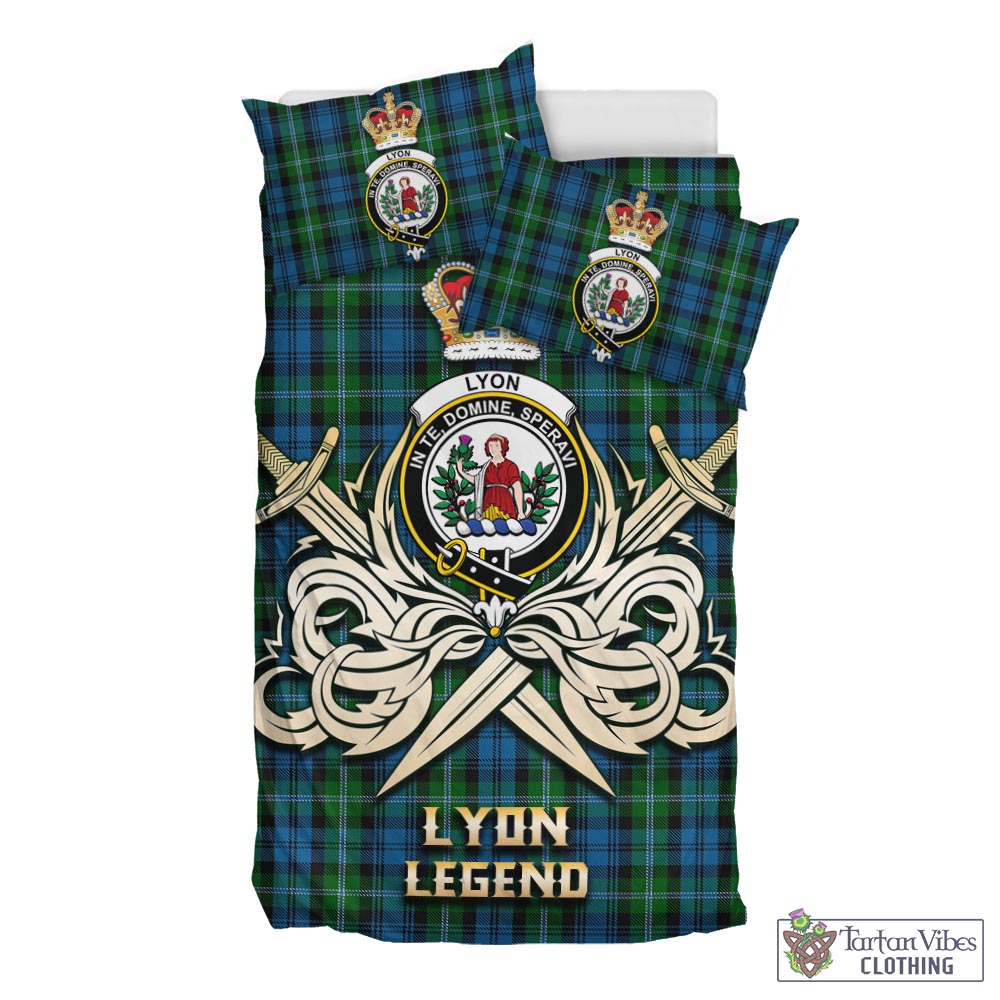 Tartan Vibes Clothing Lyon Tartan Bedding Set with Clan Crest and the Golden Sword of Courageous Legacy