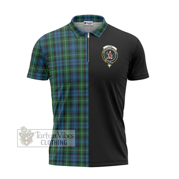 Lyon Tartan Zipper Polo Shirt with Family Crest and Half Of Me Style - Tartan Vibes Clothing