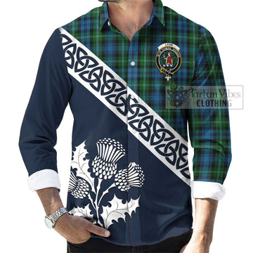 Lyon Tartan Long Sleeve Button Shirt Featuring Thistle and Scotland Map