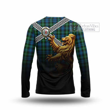 Lyon Crest Tartan Long Sleeve T-Shirt with Golden Lion Emblem Celtic Style - Tartan Vibes Clothing