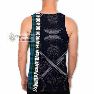 Lyon Tartan Men's Tank Top with Family Crest Cross Sword Thistle Celtic Vibes - Tartan Vibes Clothing