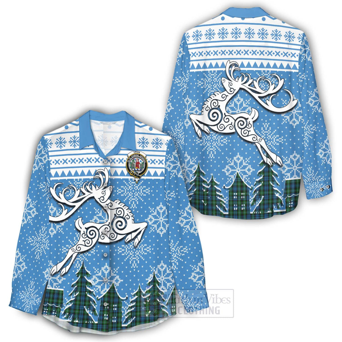 Lyon Clan Christmas Women's Casual Shirt Celtic Reindeer Style - Tartan Vibes Clothing