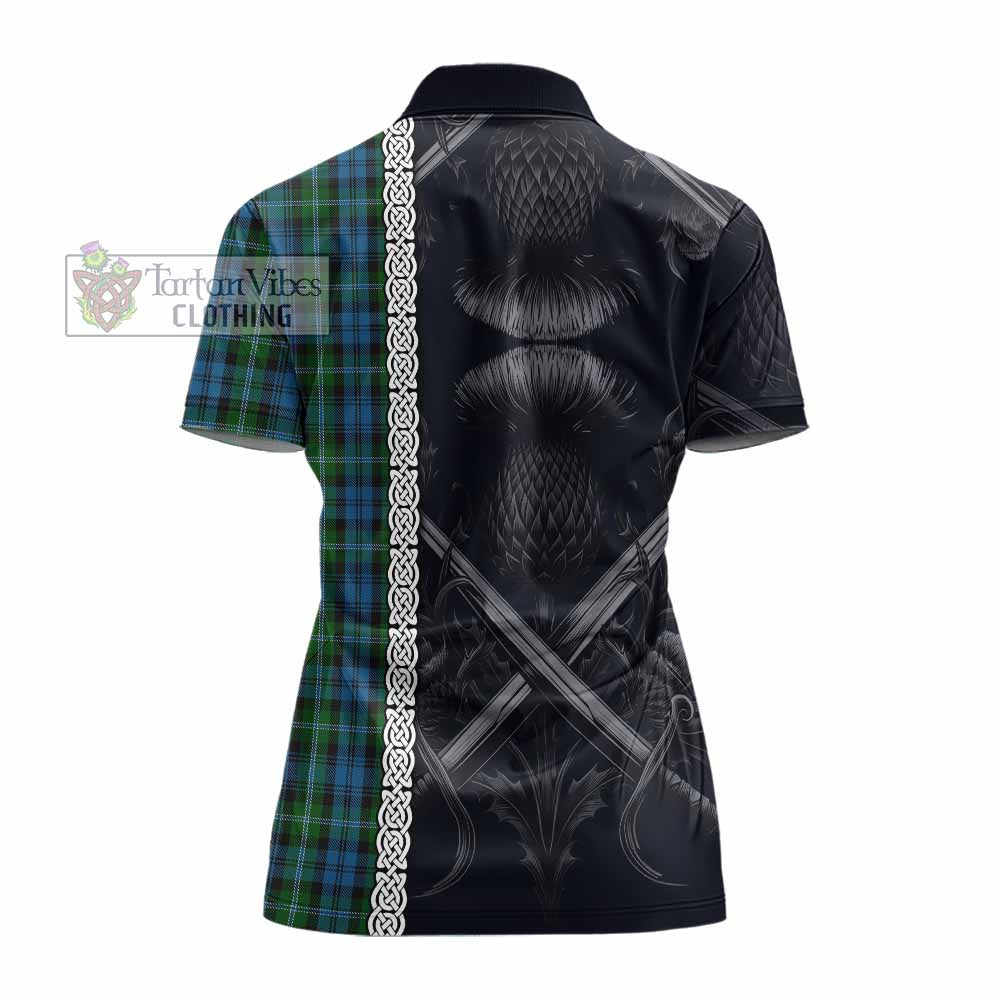 Tartan Vibes Clothing Lyon Tartan Women's Polo Shirt with Family Crest Cross Sword Thistle Celtic Vibes