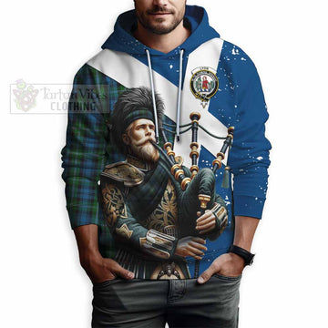 Lyon Tartan Hoodie with Family Crest Scottish Bagpiper Vibes - Tartan Vibes Clothing