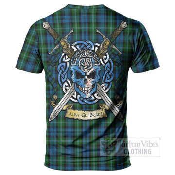 Lyon Tartan T-Shirt with Family Crest Celtic Skull Style