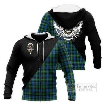 Lyon Tartan Knitted Hoodie with Family Crest and Military Logo Style Unisex Knitted Zip Hoodie - Tartan Vibes Clothing