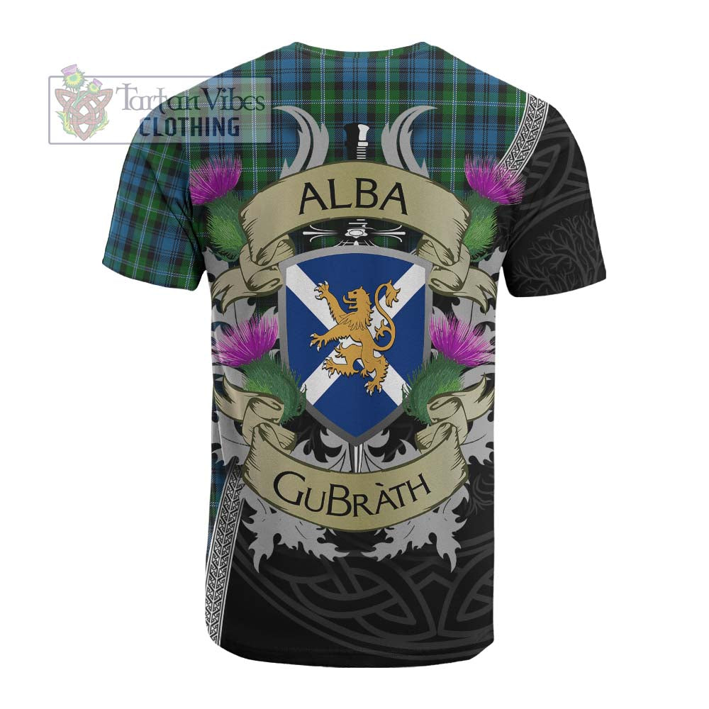 Lyon Tartan Family Crest Cotton T-shirt Lion Rampant Royal Thistle Shield Celtic Inspired - Tartan Vibes Clothing
