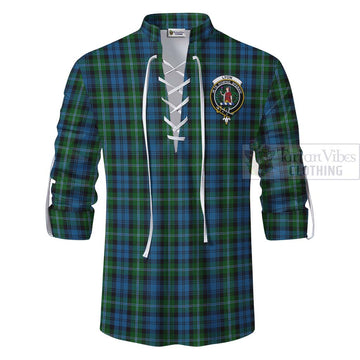 Lyon Tartan Ghillie Kilt Shirt with Family Crest and Bearded Skull Holding Bottles of Whiskey - Tartan Vibes Clothing