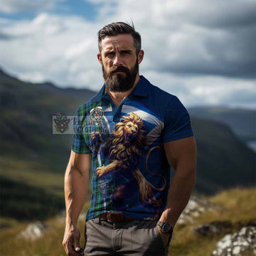 Lyon Tartan Family Crest Men's Polo Shirt with Scottish Majestic Lion - Tartan Vibes Clothing