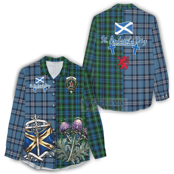 Lyon Tartan Women's Casual Shirt Happy St. Andrew's Day Half Tartan Style