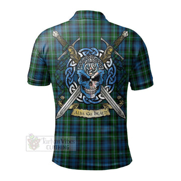 Lyon Tartan Polo Shirt with Family Crest Celtic Skull Style - Tartan Vibes Clothing