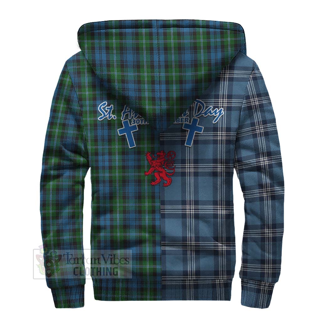 Lyon Tartan Sherpa Hoodie Happy St. Andrew's Day Half Tartan Style - Tartan Vibes Clothing