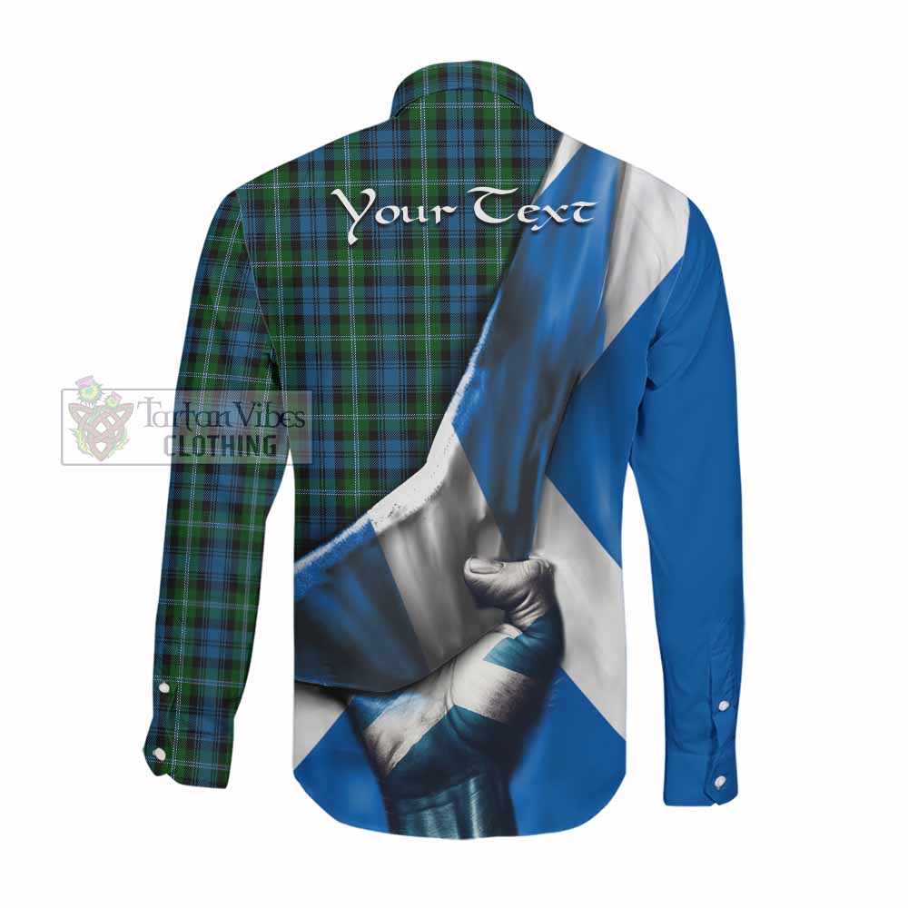 Tartan Vibes Clothing Lyon Tartan Long Sleeve Button Shirt with Family Crest Scotland Patriotic Style