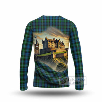 Lyon Tartan Family Crest Long Sleeve T-Shirt with Scottish Ancient Castle Style - Tartan Vibes Clothing