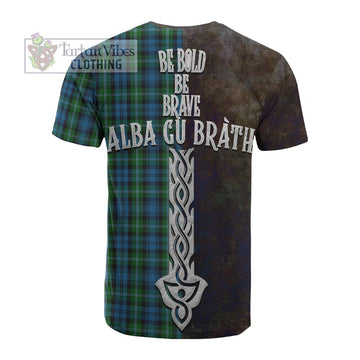 Lyon Tartan Family Crest Cotton T-shirt Alba Gu Brath Be Brave Lion Ancient Style - Tartan Vibes Clothing