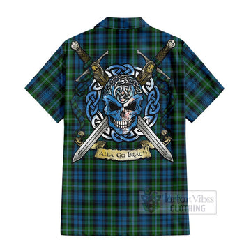 Lyon Tartan Hawaiian Shirt with Family Crest Celtic Skull Style - Tartan Vibes Clothing