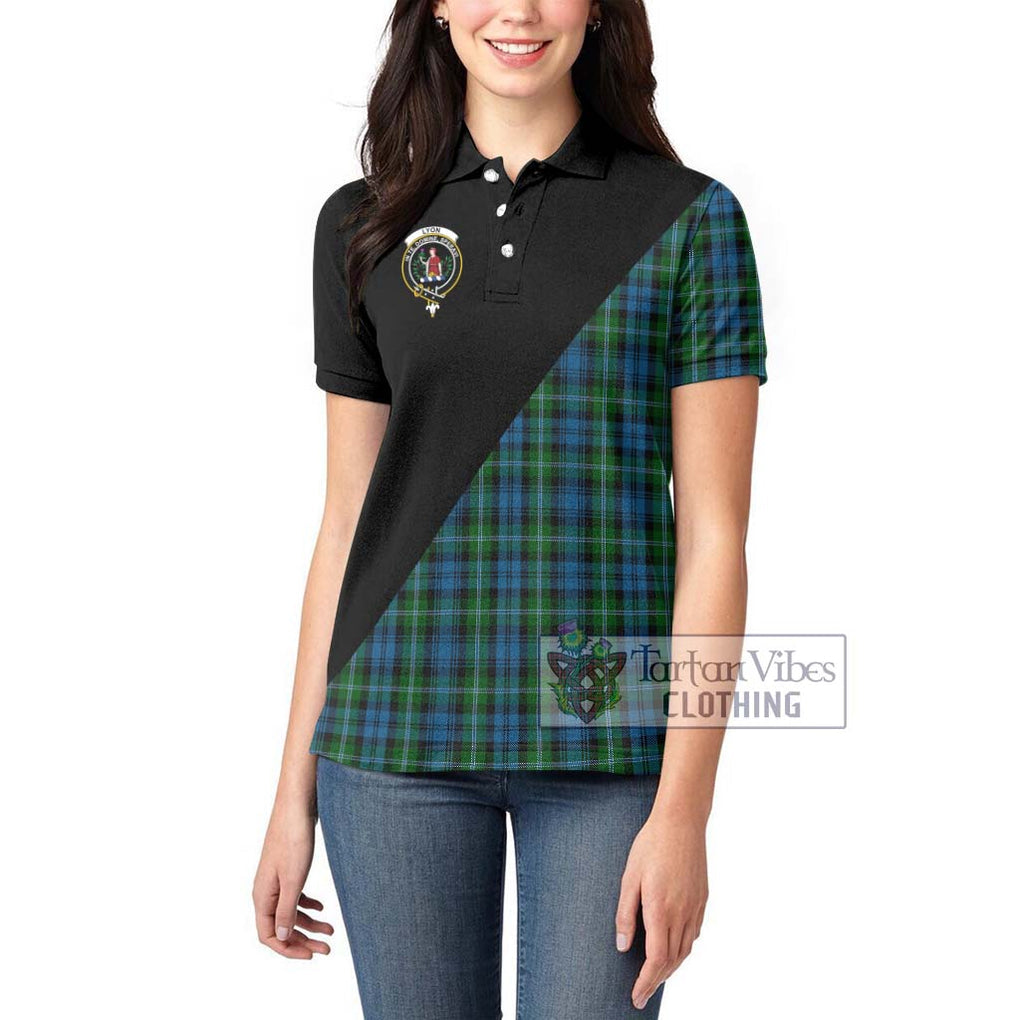 Lyon Tartan Women's Polo Shirt with Family Crest and Military Logo Style - Tartanvibesclothing Shop