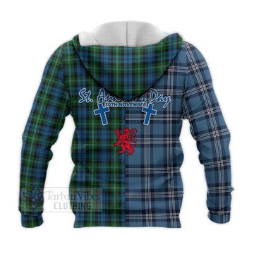 Lyon Tartan Knitted Hoodie Happy St. Andrew's Day Half Tartan Style - Tartan Vibes Clothing